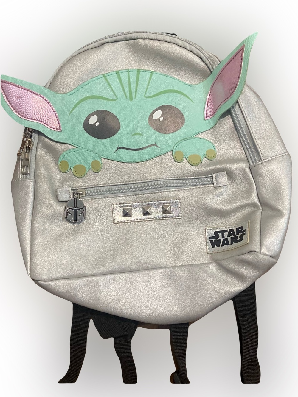 Star Wars Silver Kids Backpack with Green Baby Yoda Accent